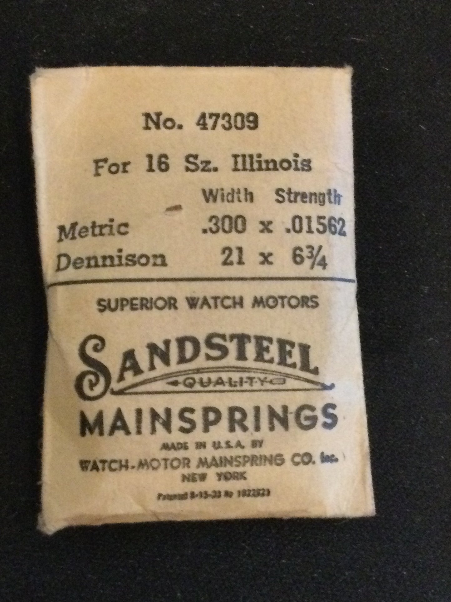 Sandsteel Mainspring for Illinois 16s 60hr RR No. 47309 - Steel