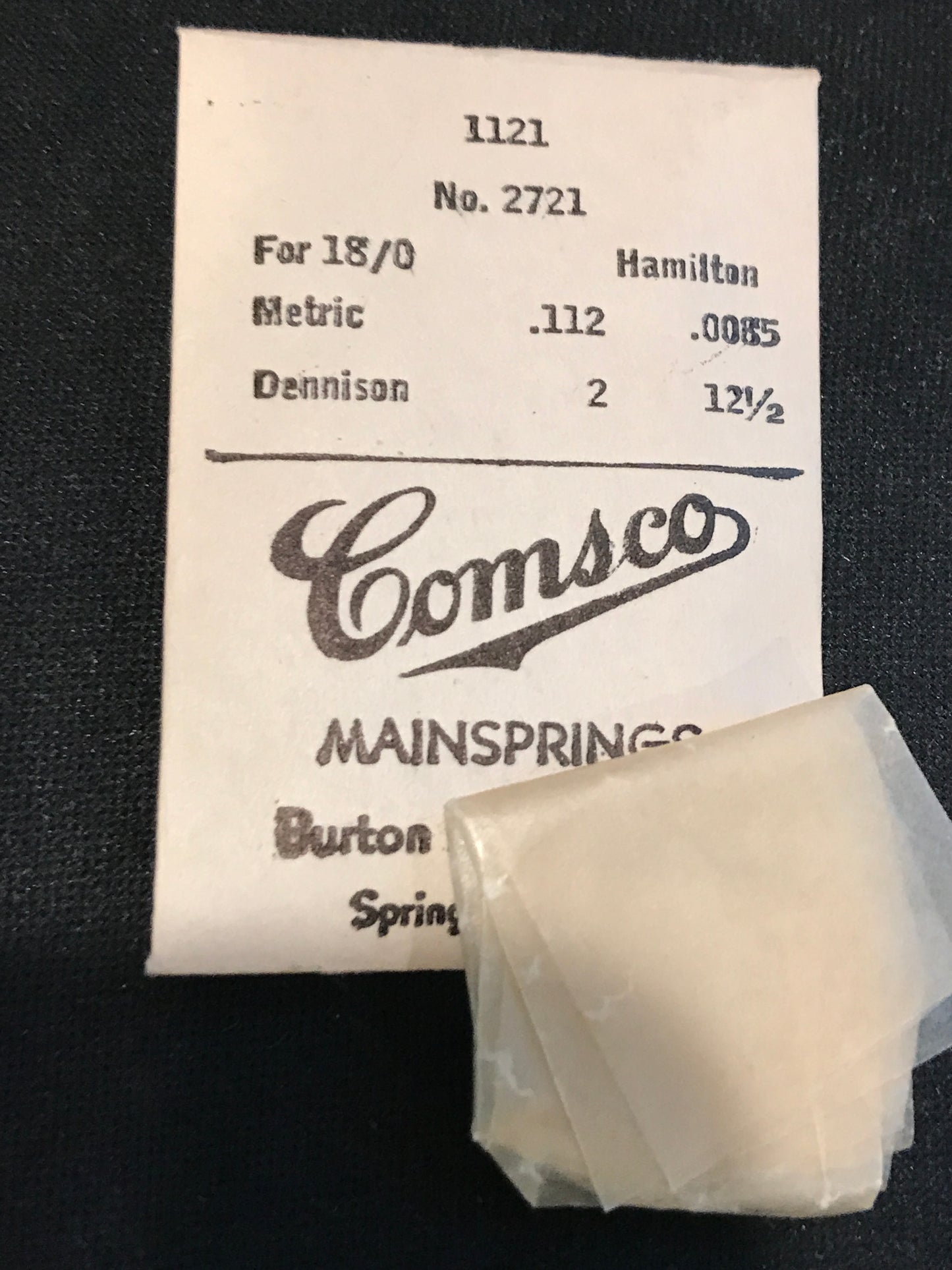 Comsco Mainspring #1121 for Hamilton 18/0s Factory No. 2721 - Steel