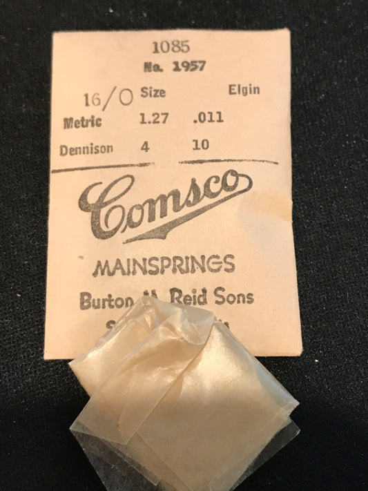 Comsco Mainspring #1085 for Elgin 10/0, 16/0 & 18/0s Factory No. 1957 - Steel