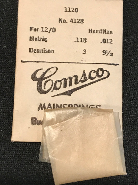 Comsco Mainspring #1120 for Hamilton 12/0s Factory No. 4128 - Steel