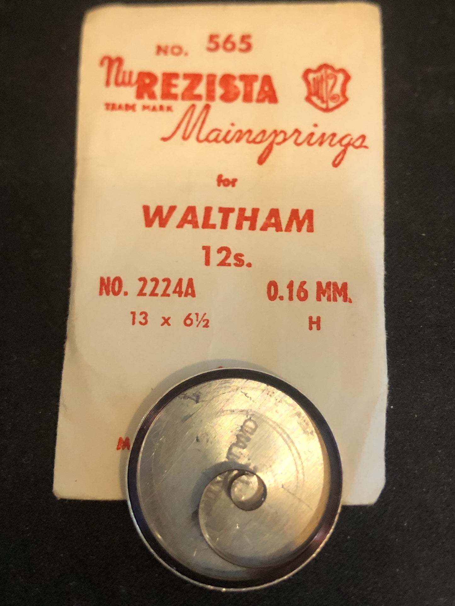 NuRezista Mainspring #565 for Waltham 12s Factory No. 2224A - Steel