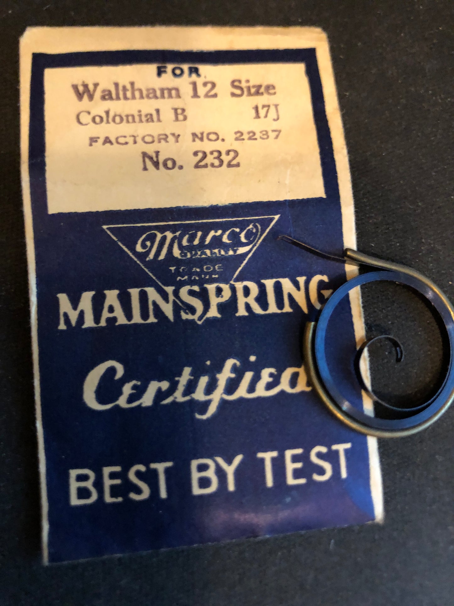 Marco Mainspring #232 for Waltham Colonial Series Model B 17j No. 2237 - Steel