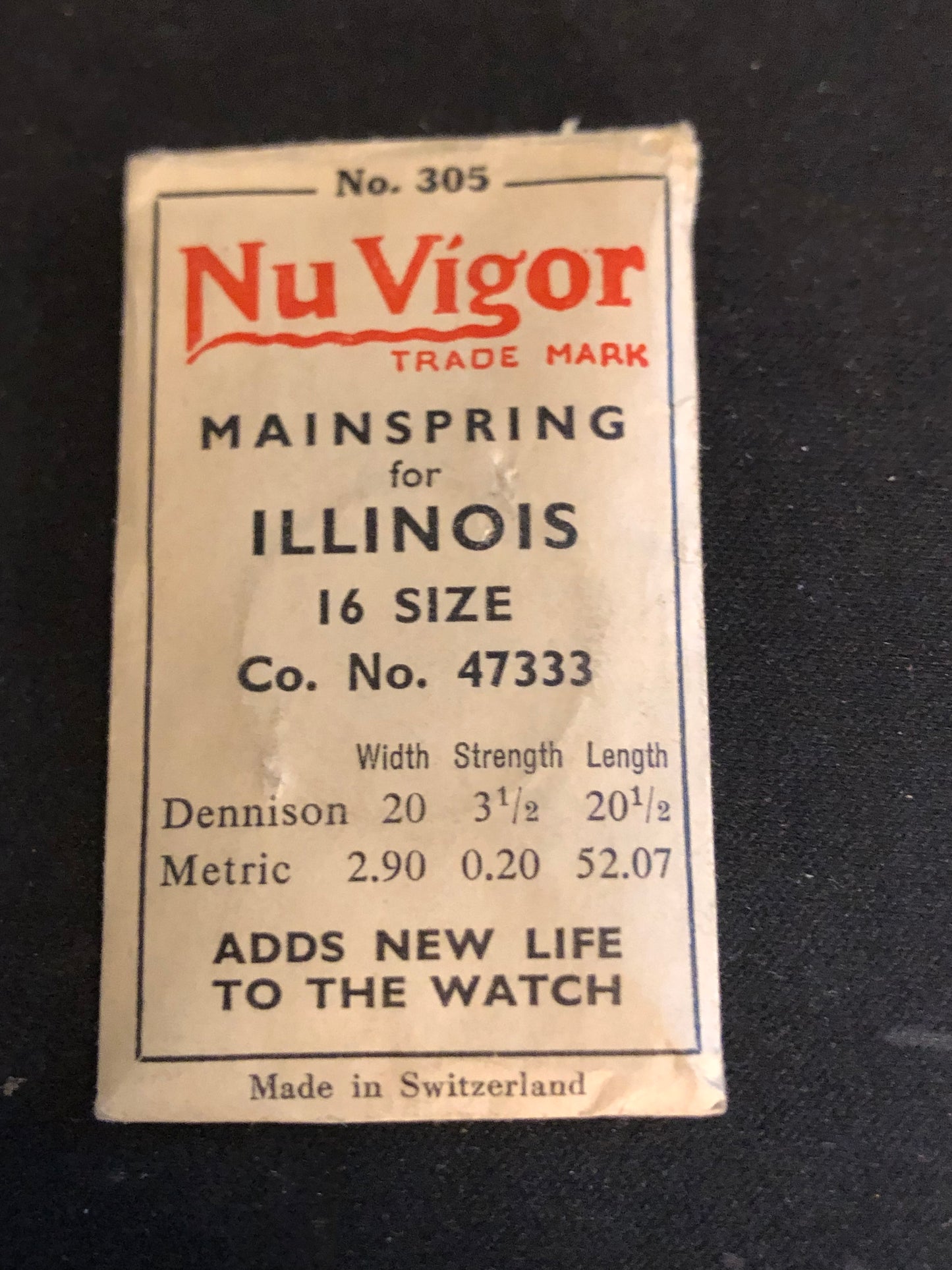 NuVigor Mainspring #305 for Illinois 16s Factory No. 47333 - Steel