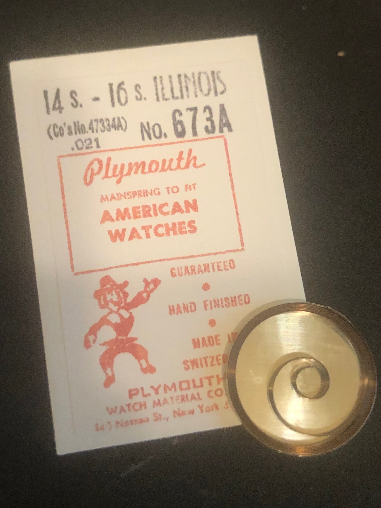 Plymouth Mainspring 673A for Illinois 14s & 16s Factory No 47334A - Steel