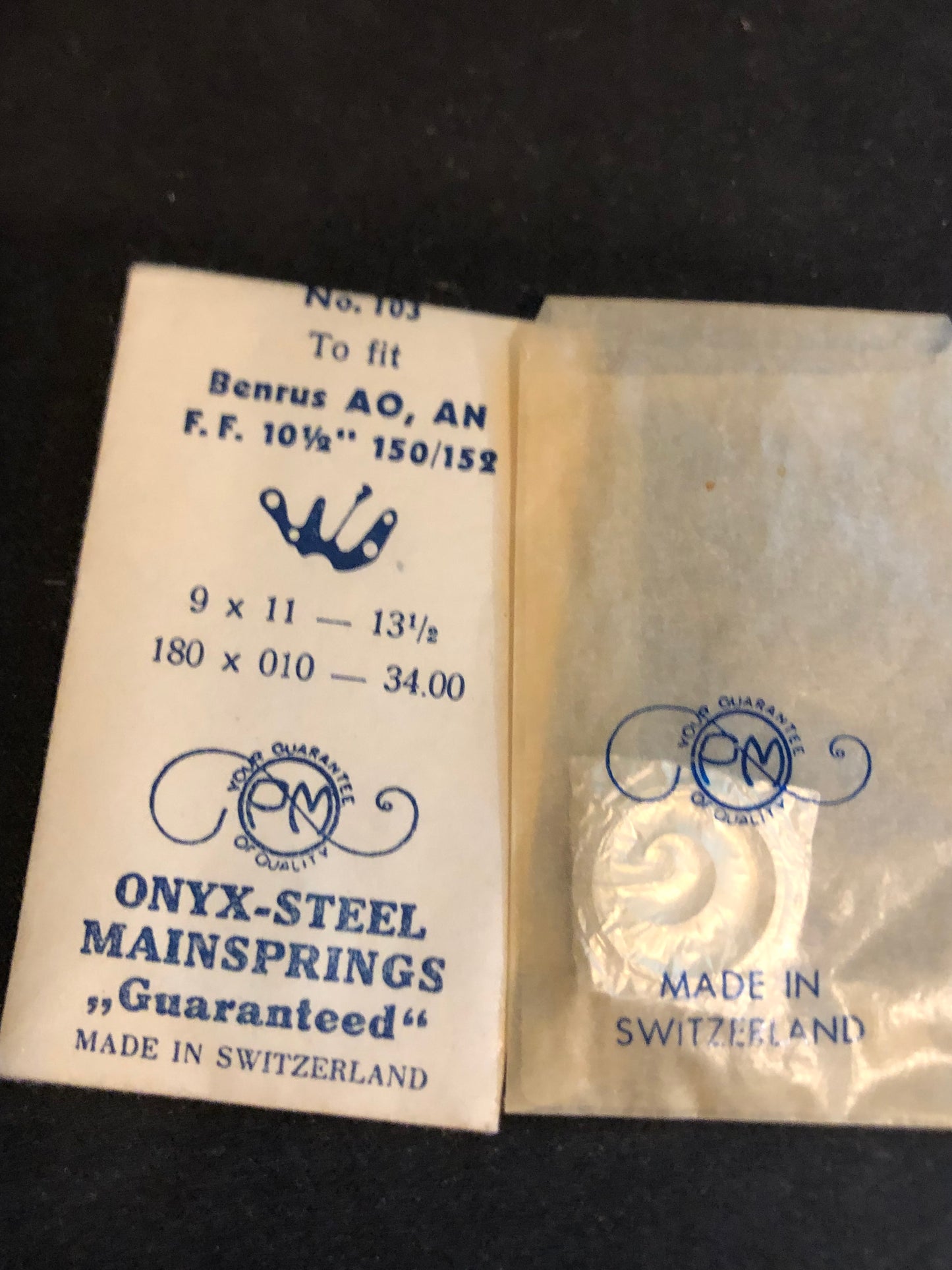 PM Mainspring No. 103 for Benrus AN & AO & FF 150, 152, 166 - ONYX Steel