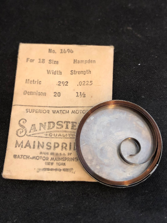 Sandsteel Mainspring for Hampden 18s No. Factory No. 1696 - Steel