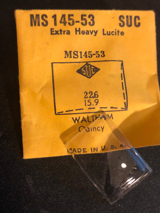 SUC Fancy Lucite Crystal MS 145-53 for WALTHAM Quincy - 22.6 x 15.9mm - New