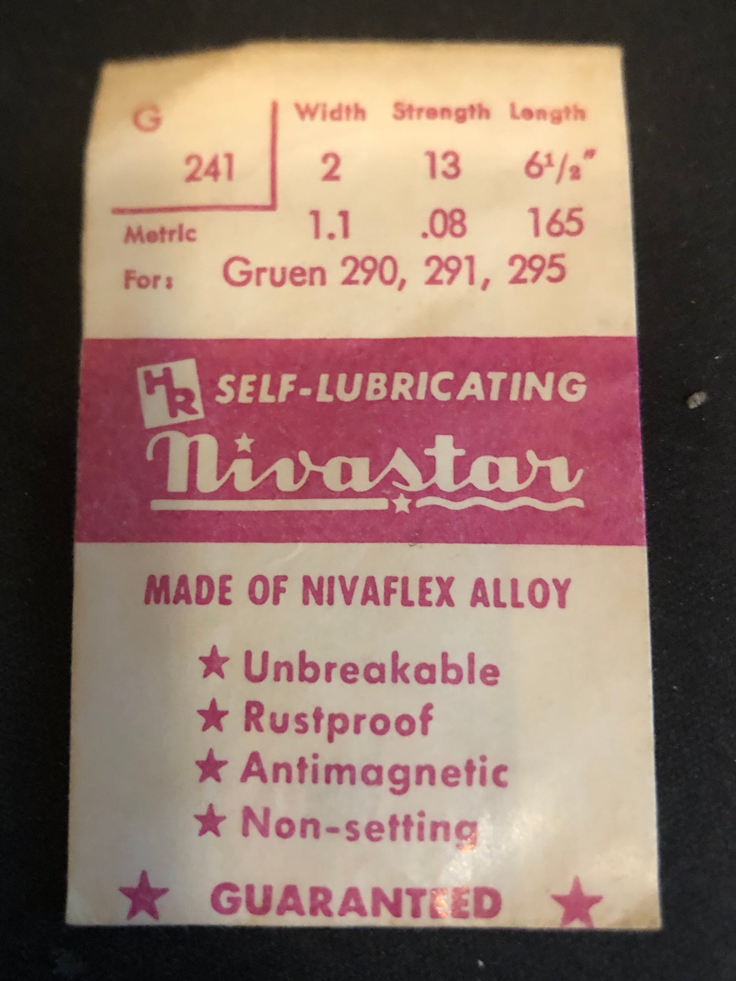 HR Nivaflex Mainspring G241 for Gruen caliber 290, 291 & 295 - Alloy