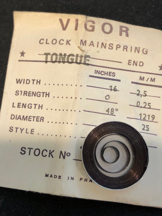 Vigor TONGUE End Clock Mainspring - 16 x 0 x 48" Long - T-250/3