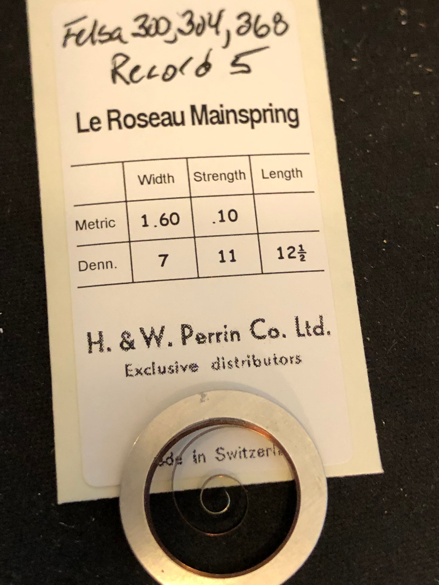 H. & W. Perrin Co. Mainspring for Felsa 300, 304, 368, Rensie 5 - Steel