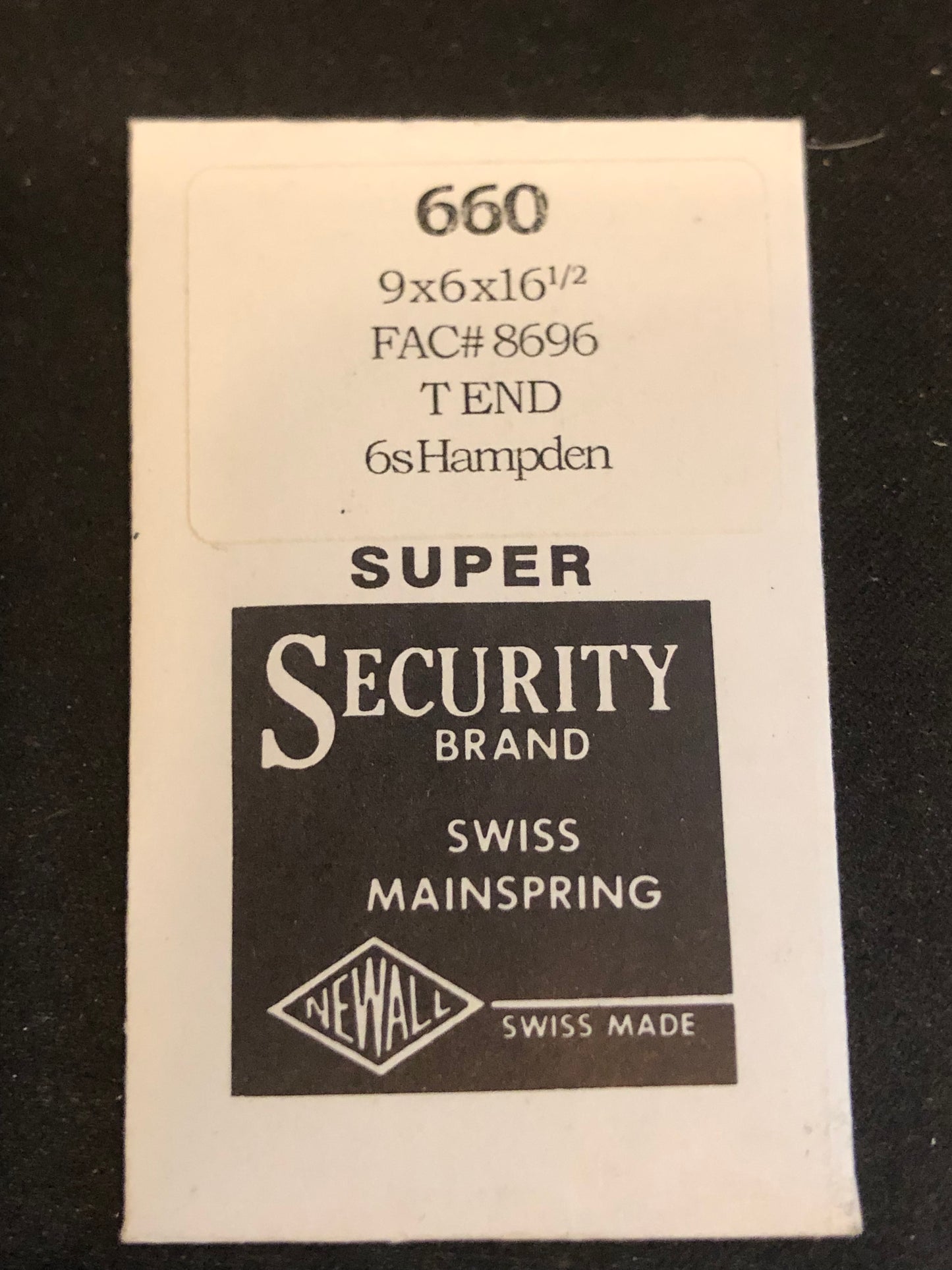 Newall SUPER Security Mainspring #660 for Hampden 6s No. 8696 - Alloy