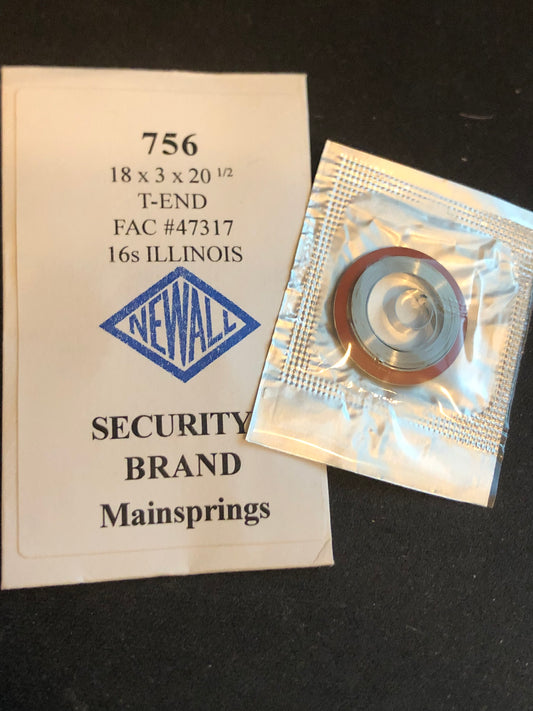 Newall SUPER Security Mainspring #756 for 16s Illinois No. 47317 - Alloy
