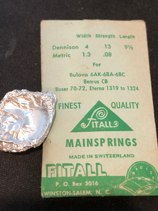 FITALL Mainspring for Bulova caliber 6AK, 6BA, 6BC, Eterna 1319 to 1324 - Steel