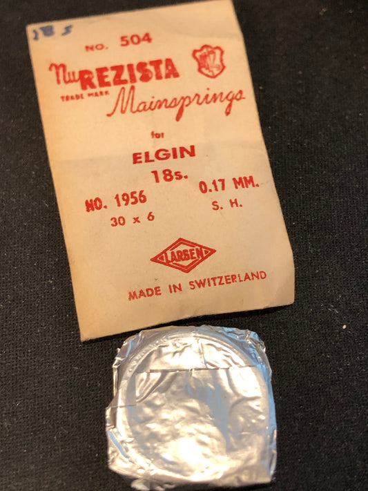 NuRezista Mainspring #504 for Elgin 18s Veritas Factory No. 1956 - Steel