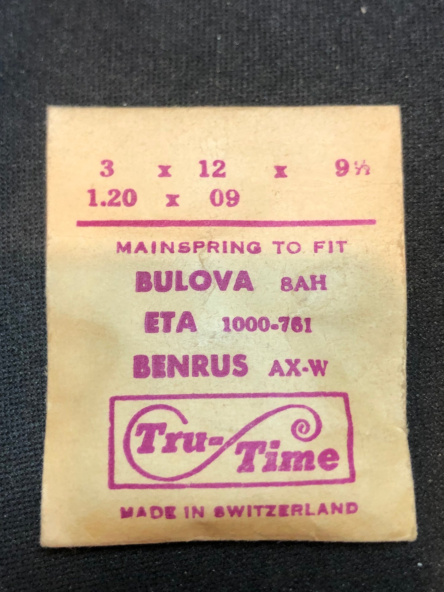 Tru-Time Mainspring for Bulova 8AH, Benrus AX, W & ETA 761, 1000 - Steel
