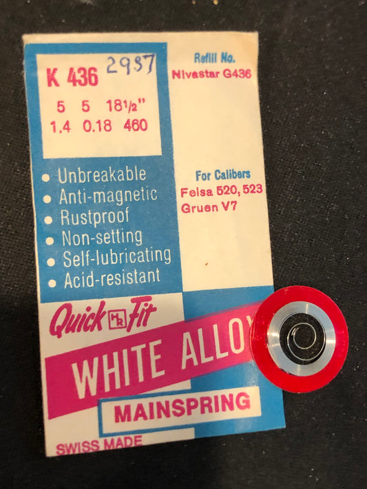 HR Quick Fit Mainspring K436 for Felsa 520, 523, Gruen V7 Veri-Thin - Alloy