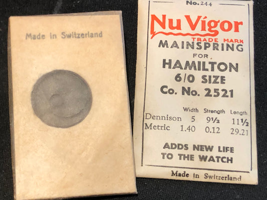 NuVigor Mainspring #244 for Hamilton 6/0s Factory No. 2521 - Steel