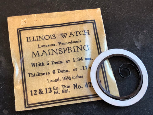Illinois Factory Mainspring No. 47337 for 12s & 13s Models - Steel