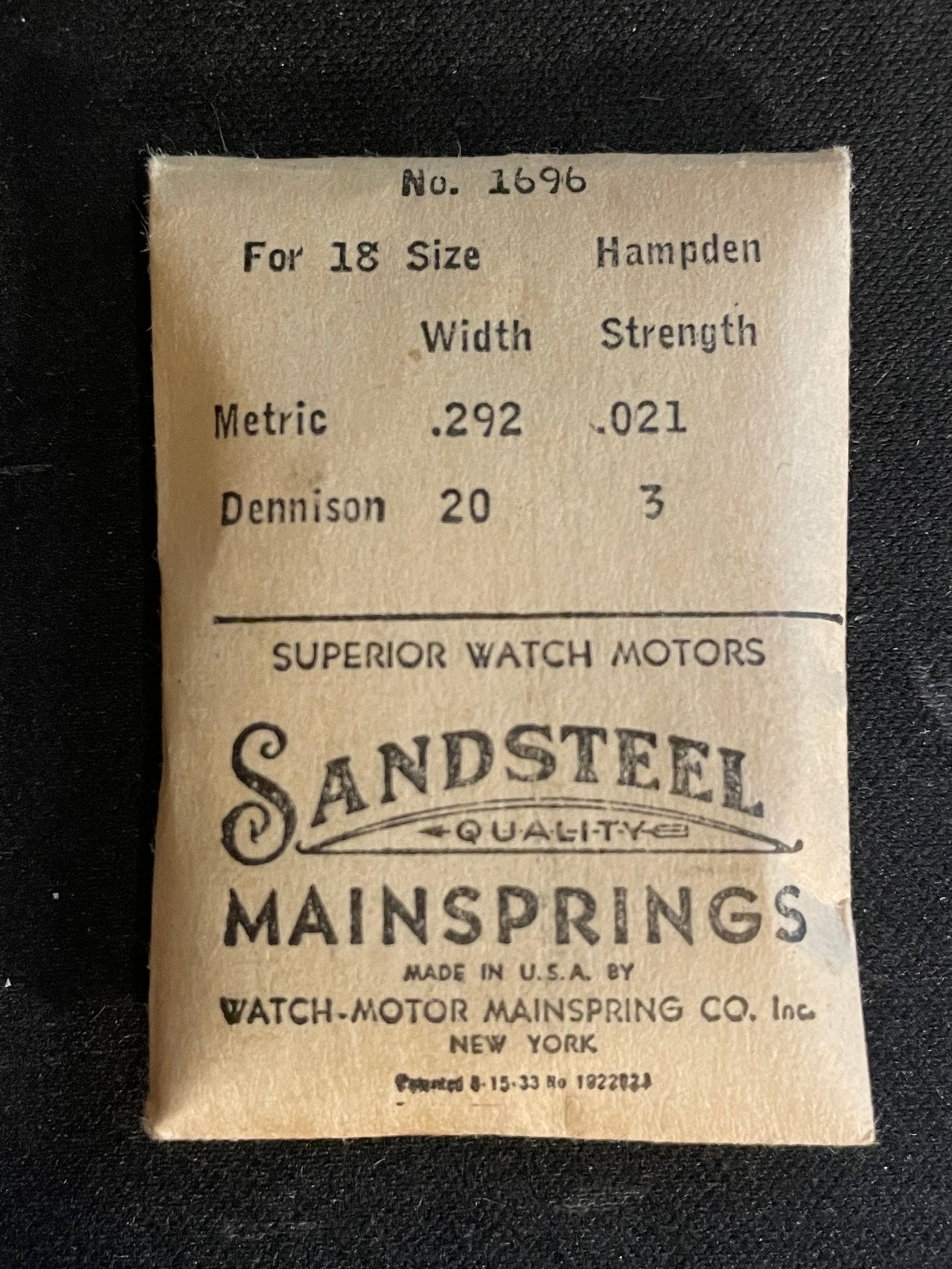 Sandsteel Mainspring for Hampden 18s No. Factory No. 1696 - Steel