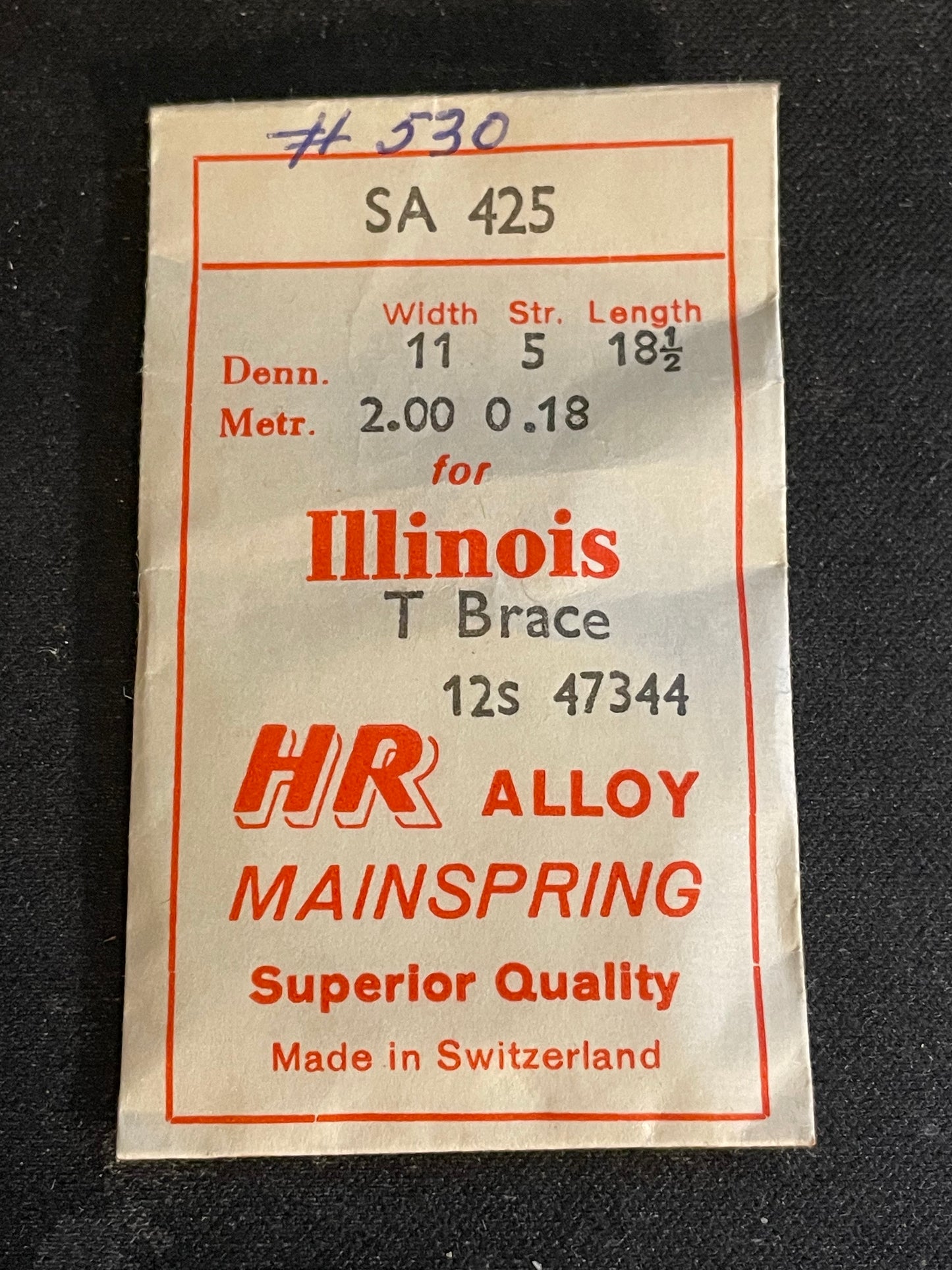 HR Mainspring SA425 for 12s Illinois Factory No. 47344 - Alloy