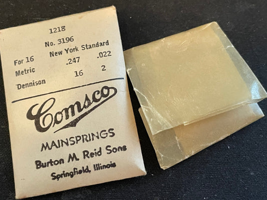 Comsco Mainspring #1218 for 16s N.Y. Standard Factory No. 3196 - Steel
