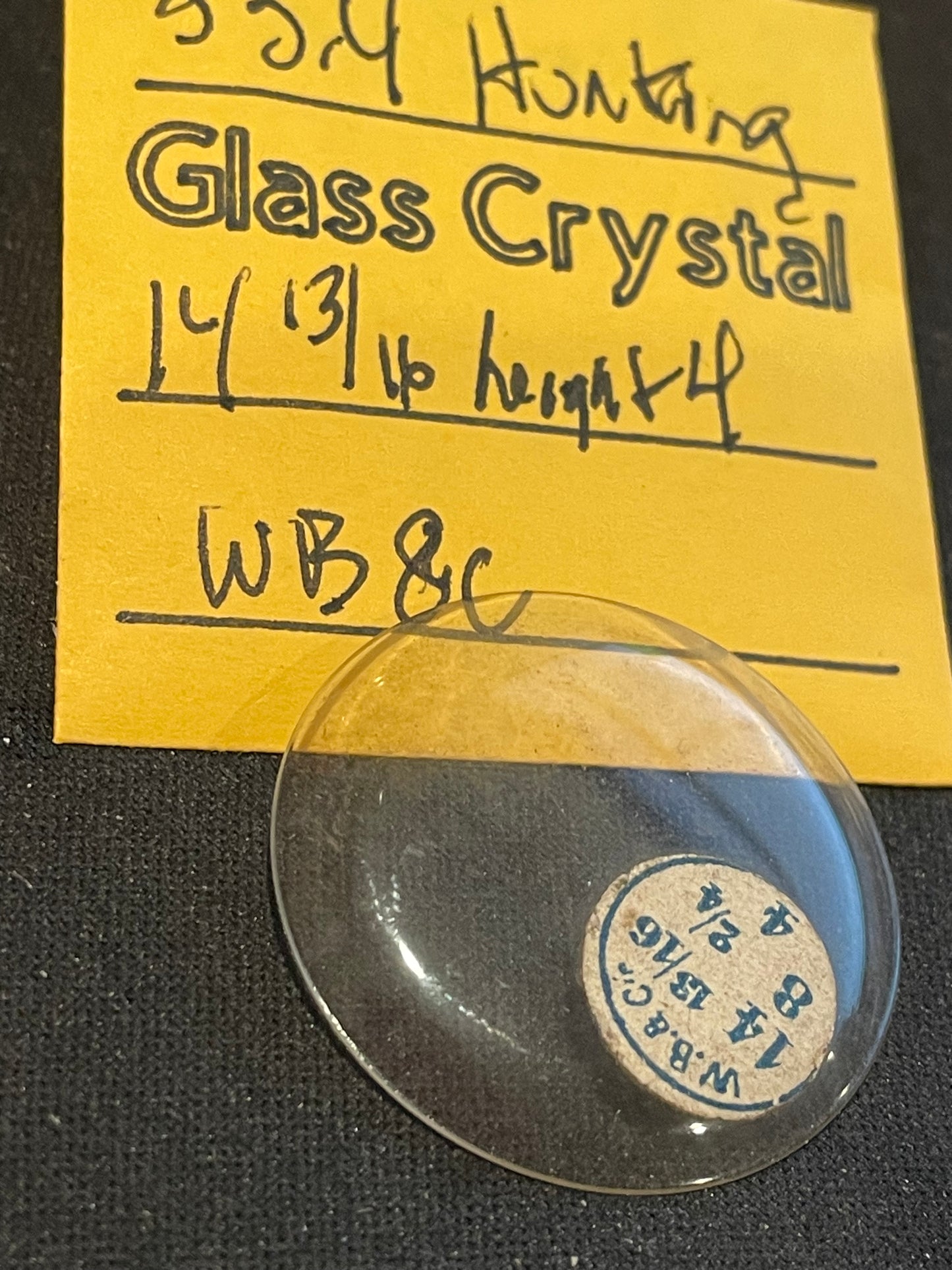 W. B. & C. Vintage Glass Hunting Case Watch Crystal 14-13/16 (~33.4mm) - NOS