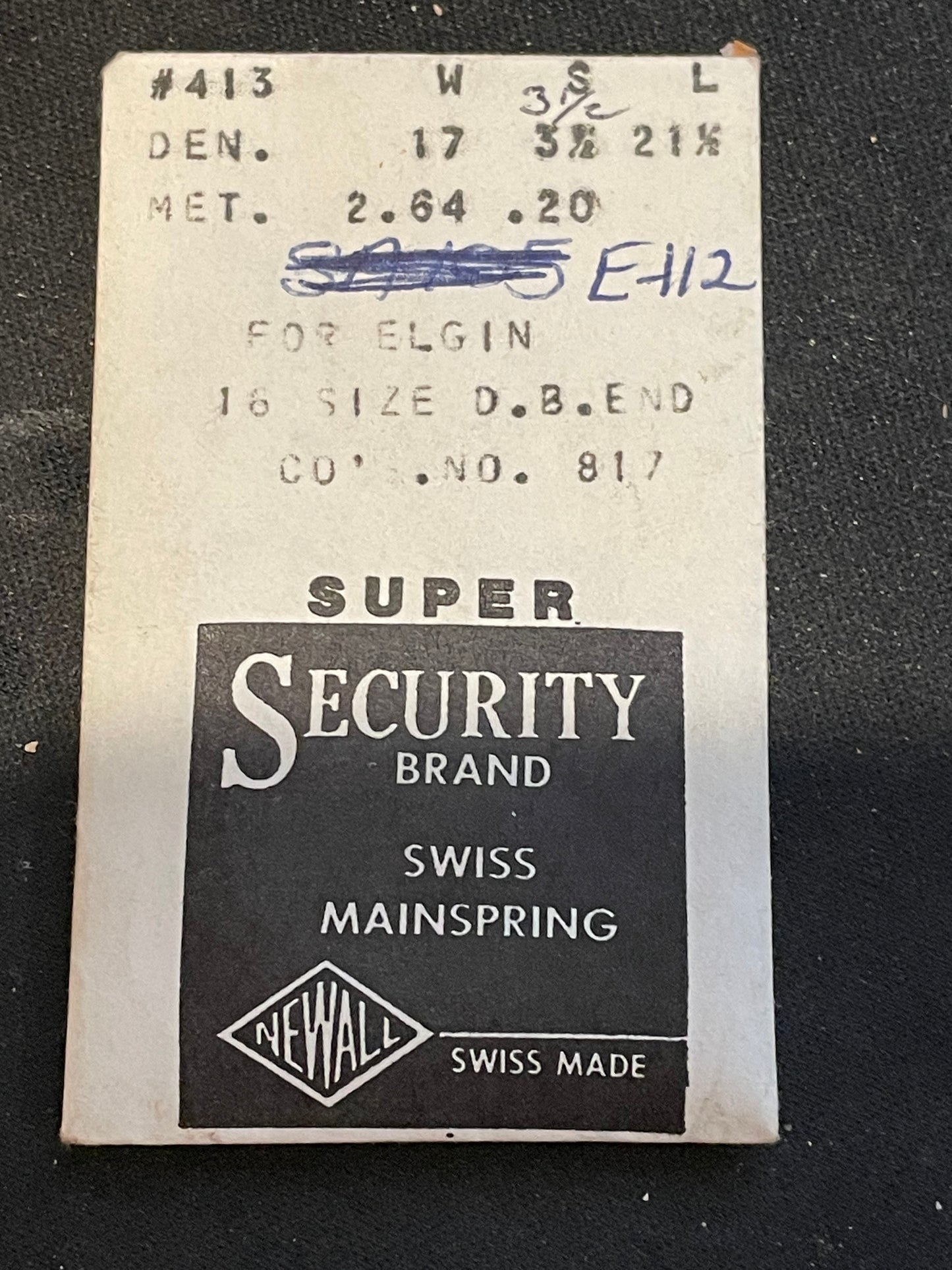 Newall SUPER Mainspring #413 for 16s Elgin No. 817 - Alloy