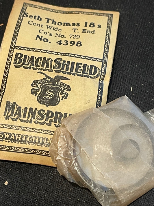 Swartchild Black Shield Mainspring for Seth Thomas 18s No. 729 - Steel