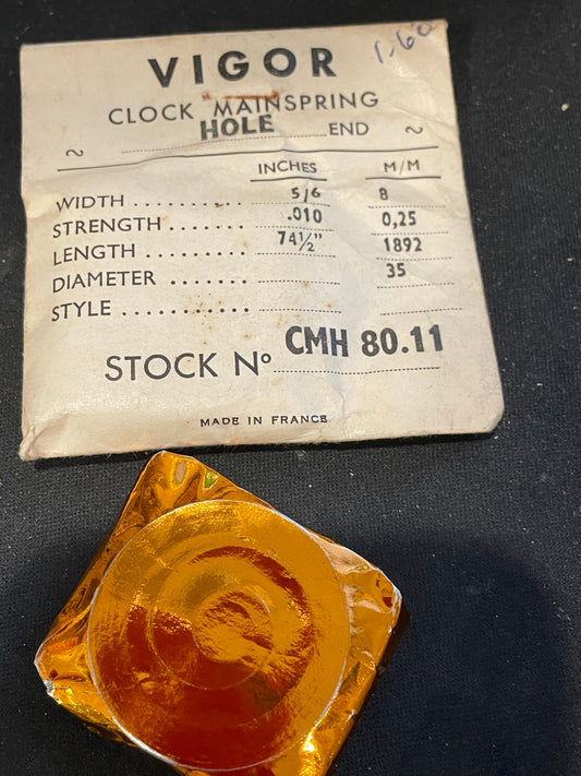 Vigor HOLE End Clock Mainspring - 5/16" x .010" x 74½" Long - CMH 80.11