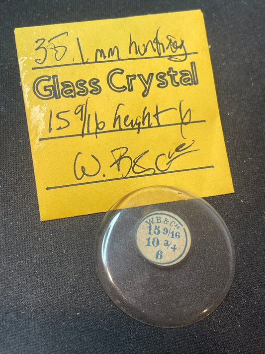 W. B. & C. Vintage Glass Hunting Case Watch Crystal 15-9/16 (~35.1mm) - NOS