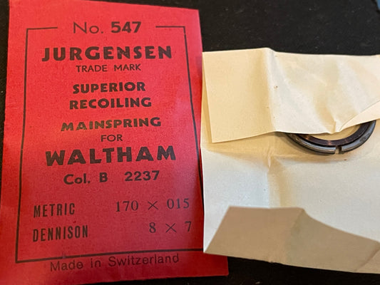 Jurgensen Mainspring #547 for Waltham Colonial B No. 2237 - Steel