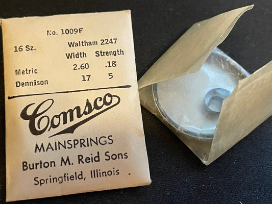 Comsco Mainspring #1009F for Waltham 16s Factory No. 2247 - Steel