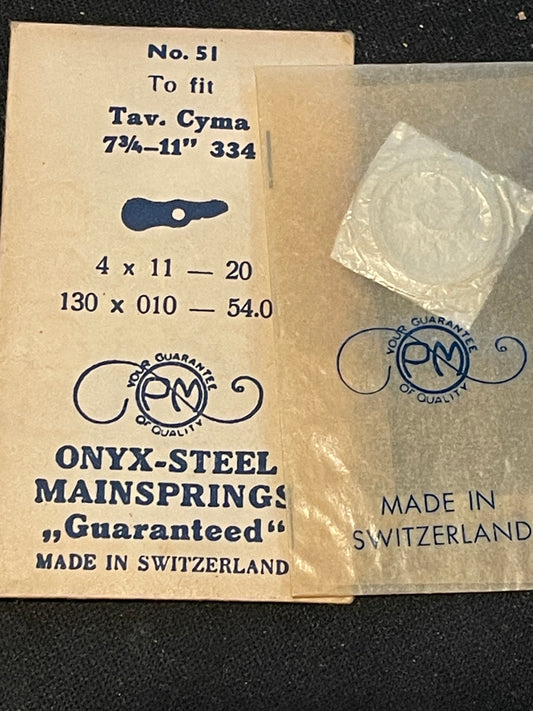 PM Mainspring No. 51 for Cyma Tavannes caliber 334 - ONYX Steel