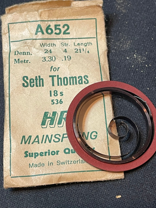 HR Mainspring A652 for Seth Thomas 18s Movements No. 536 - Steel