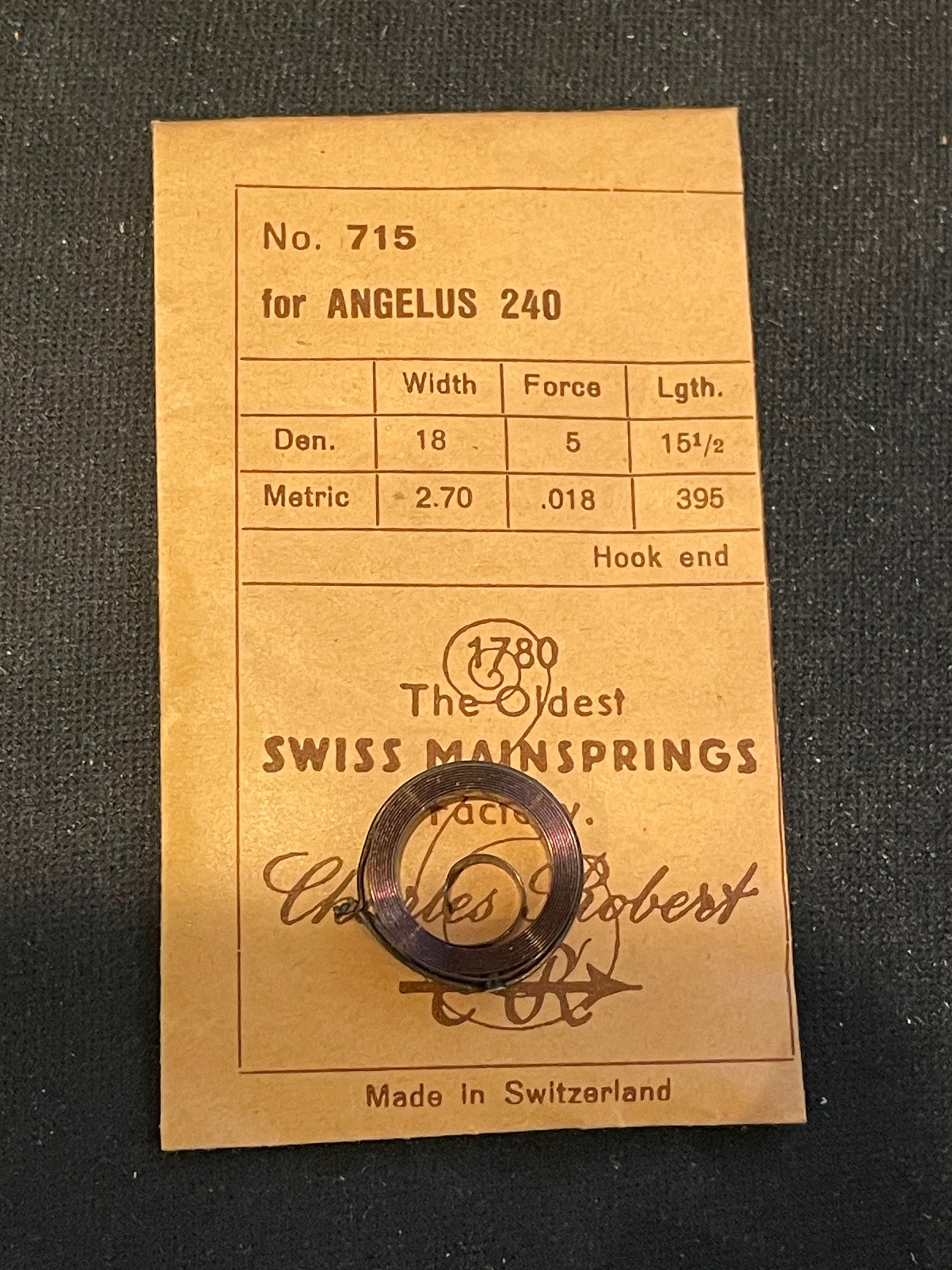 CR No. 715 TIME Mainspring for Angelus caliber 240 Alarm Clock