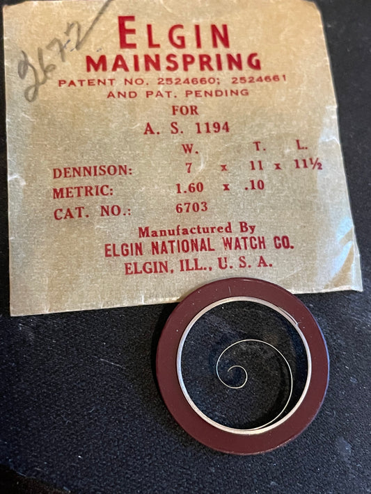 Elgin Factory Mainspring for 11½ ligne AS 1194 No. 6703 - Alloy