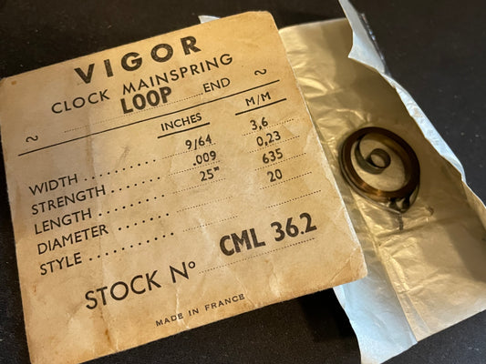 Vigor Loop Clock Mainspring - 9/64" x .009" x 25" Long - CML 36.2