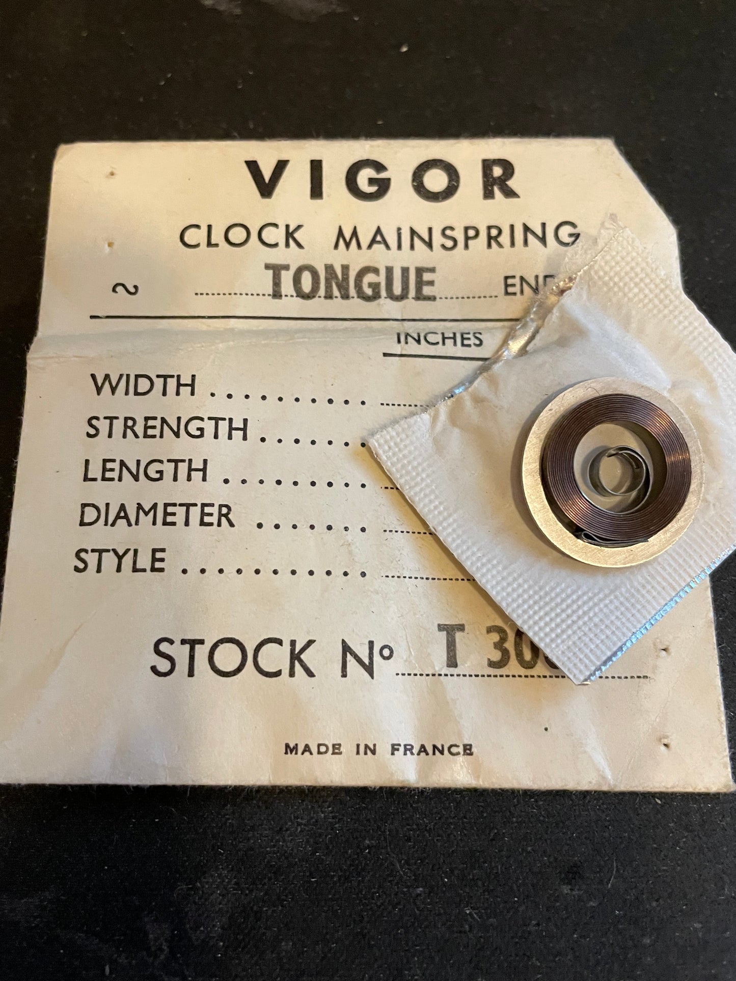 Vigor TONGUE End Clock Mainspring - 21 x 2 x 21½" Long - T 300.6