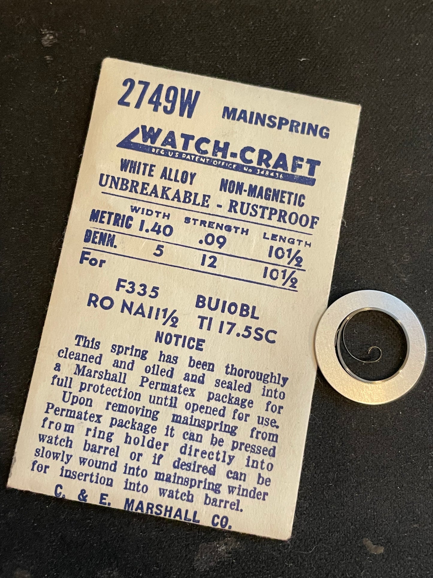 WATCH-CRAFT Mainspring 2749W for Felsa 335, Tissot 17.5SC, Rolex NA - Alloy