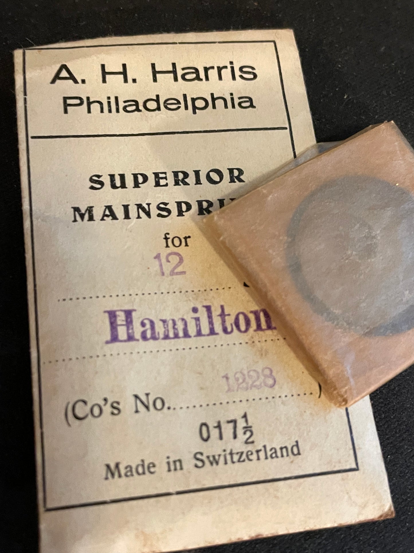 A.H. Harris Mainspring for Hamilton 12s Factory No. 1228 - Steel