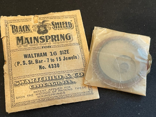 Swartchild Black Shield Mainspring 4330 for Waltham 16s Factory No. 2218 - Steel