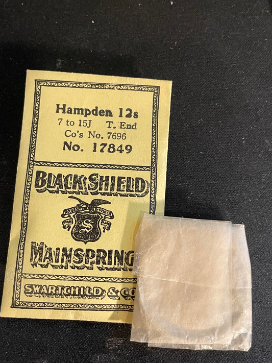 Swartchild Black Shield Mainspring for 12s Hampden No. 7696 - Steel