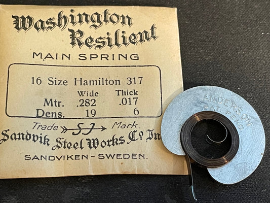 Washington Mainspring for 16s Hamilton No. 317 - Steel