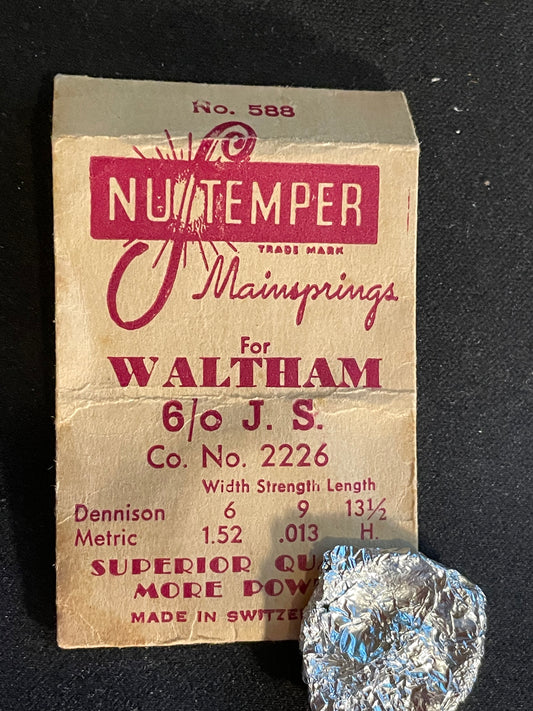 NuTemper Mainspring #588 for Waltham 6/0s Model 1898 No. 2226 - Steel