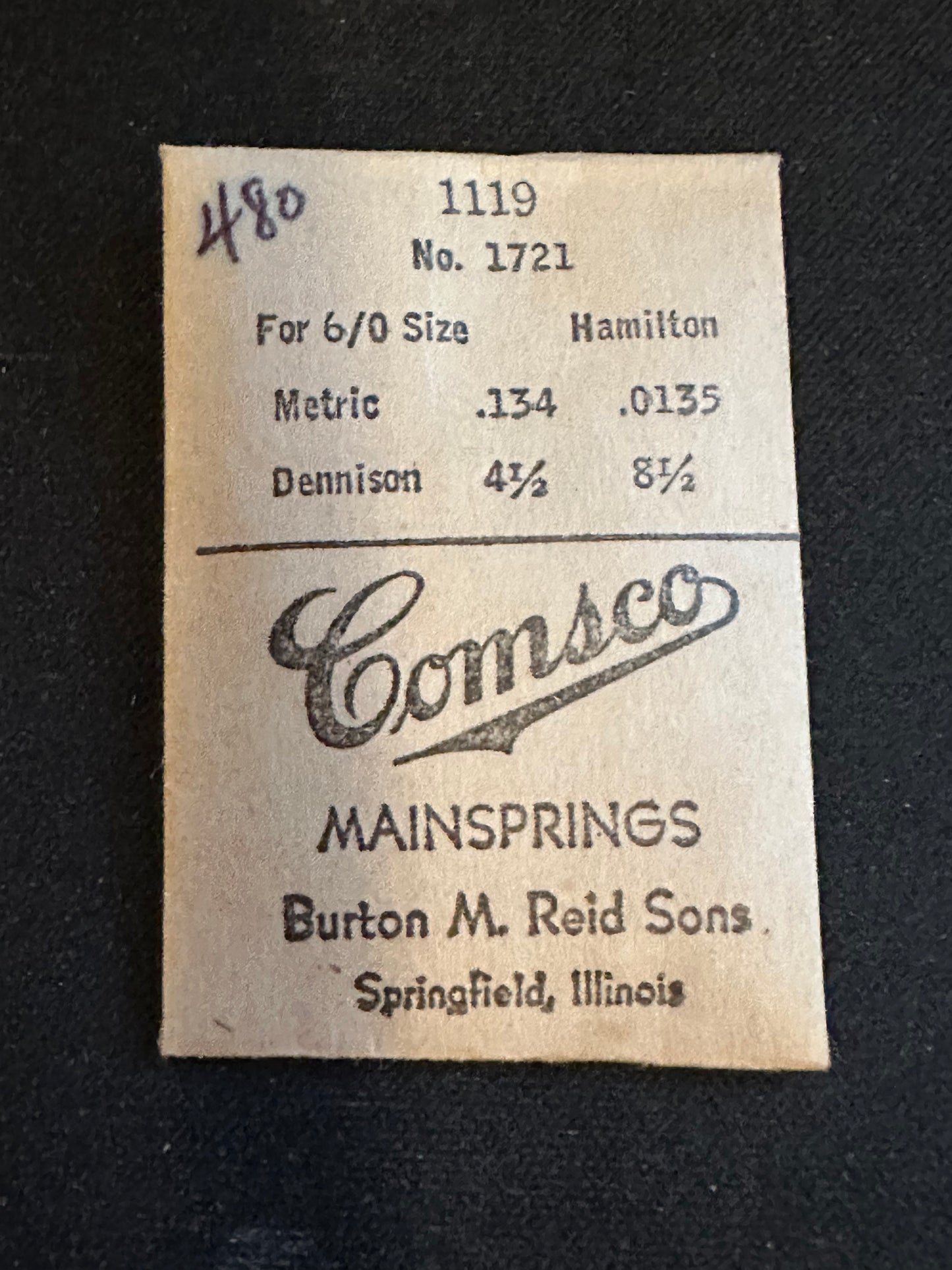 Comsco Mainspring #1119 for Hamilton 6/0s Factory No. 1721 / 1921 - Steel