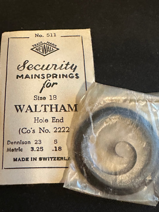 Newall Security Mainspring #511 for 18s Waltham No. 2222 - Steel