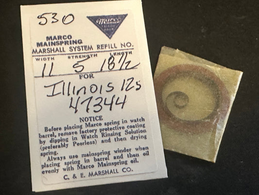 Marco Mainspring #530 for 12s Illinois Factory No. 47344 - Steel
