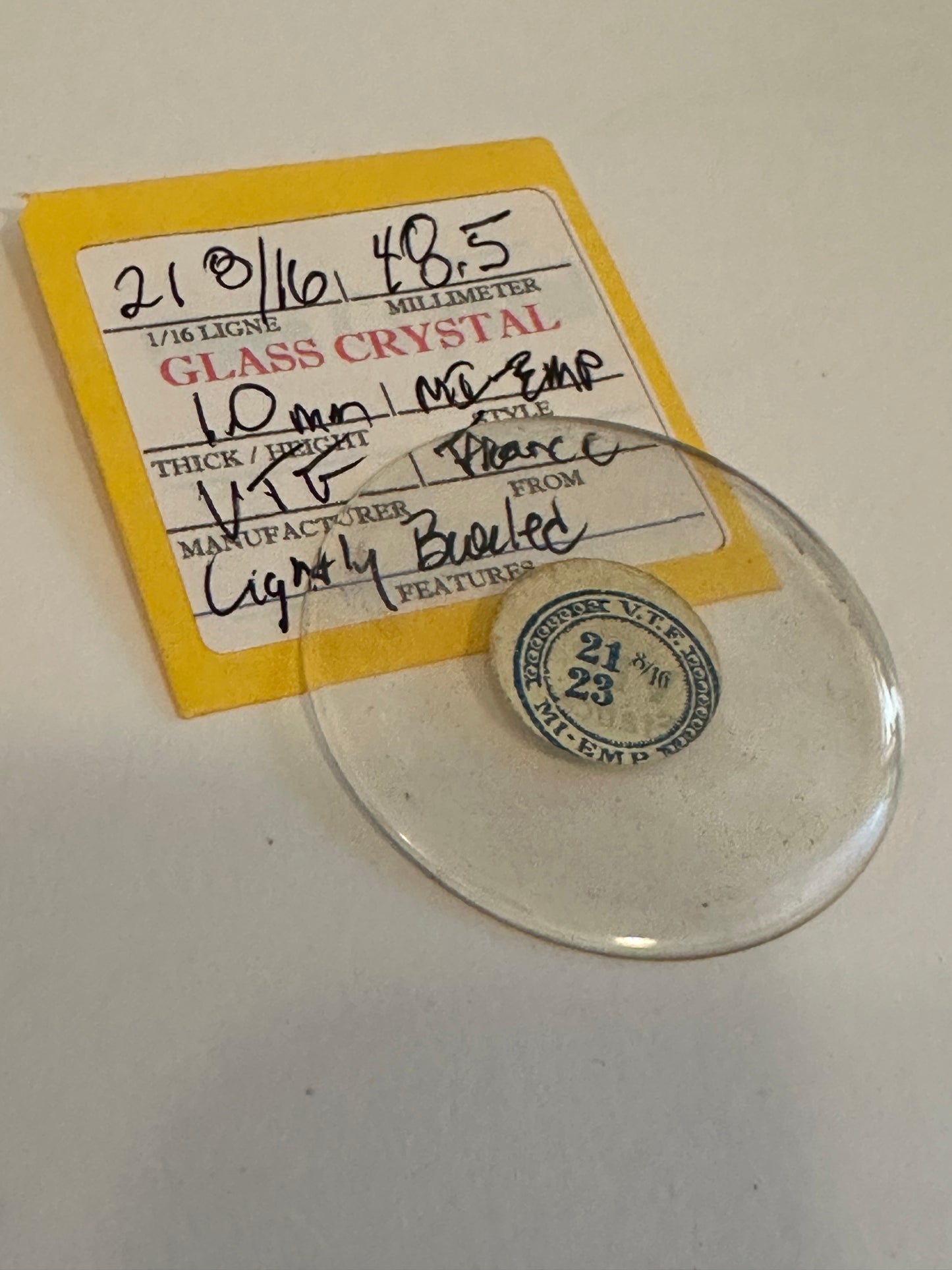 VTF Vintage Glass Pocket Watch Crystal 21-8/16 (~48.5mm) - NOS