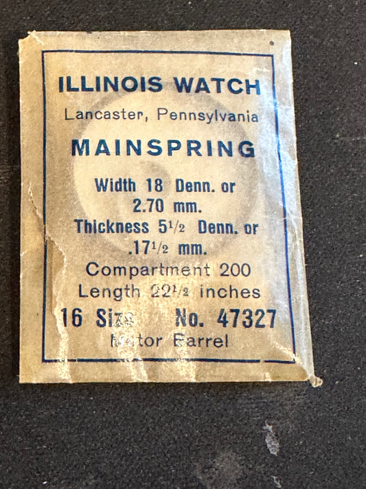 Illinois Factory Mainspring No. 47327 for 16s Bunn & Sangamo Railroad Watches - Steel