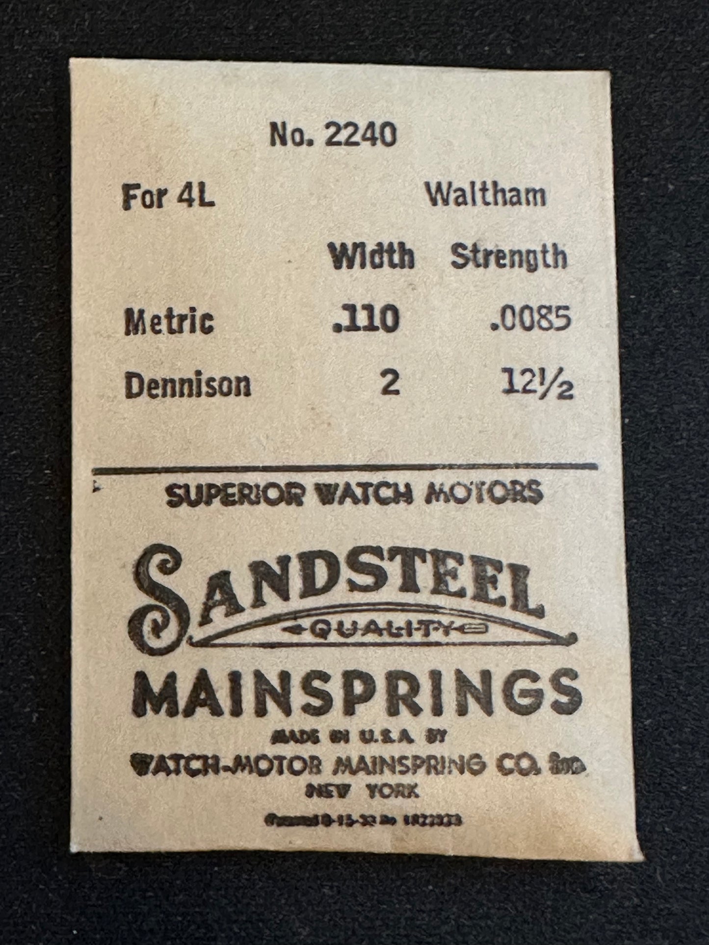 Sandsteel Mainspring for Waltham 4 Ligne Model 400 No. 2240 - Steel